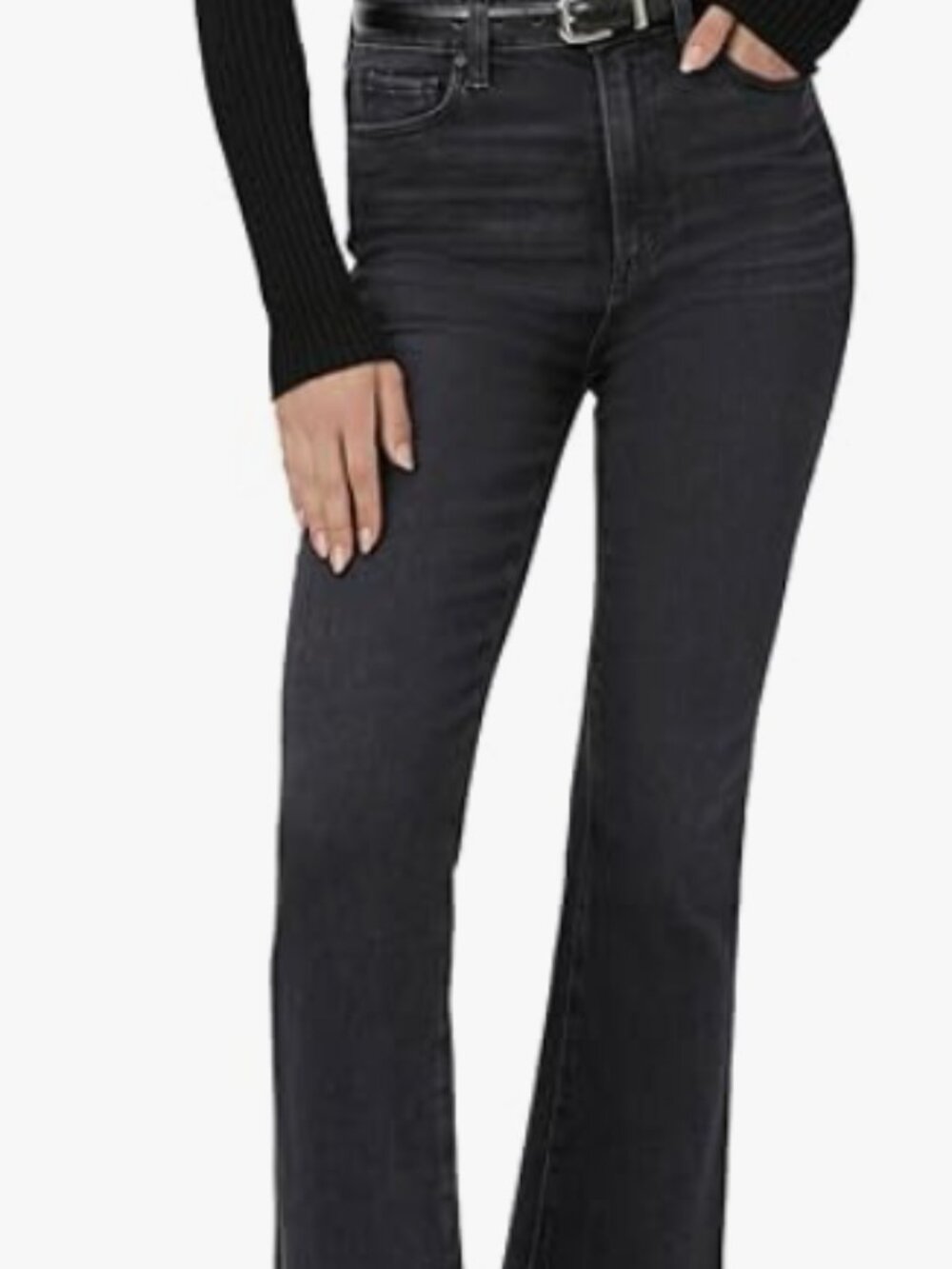 PAIGE Claidine High Rise Crop Distressed Raw Hem Black Denim Jeans Sz 28